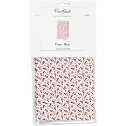 Papirposer, trompet, H: 21 cm, str. 6x12 cm, 80 g, r&oslash;d, hvid, 8 stk./ 1 pk.