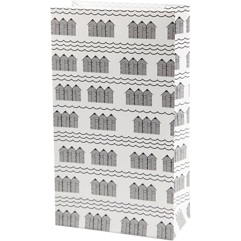 Papirposer, H: 21 cm, str. 6x12 cm, 80 g, sort, hvid, 10 stk./ 1 pk.