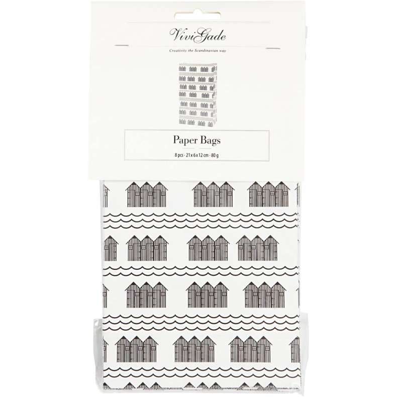 Papirposer, H: 21 cm, str. 6x12 cm, 80 g, sort, hvid, 10 stk./ 1 pk.