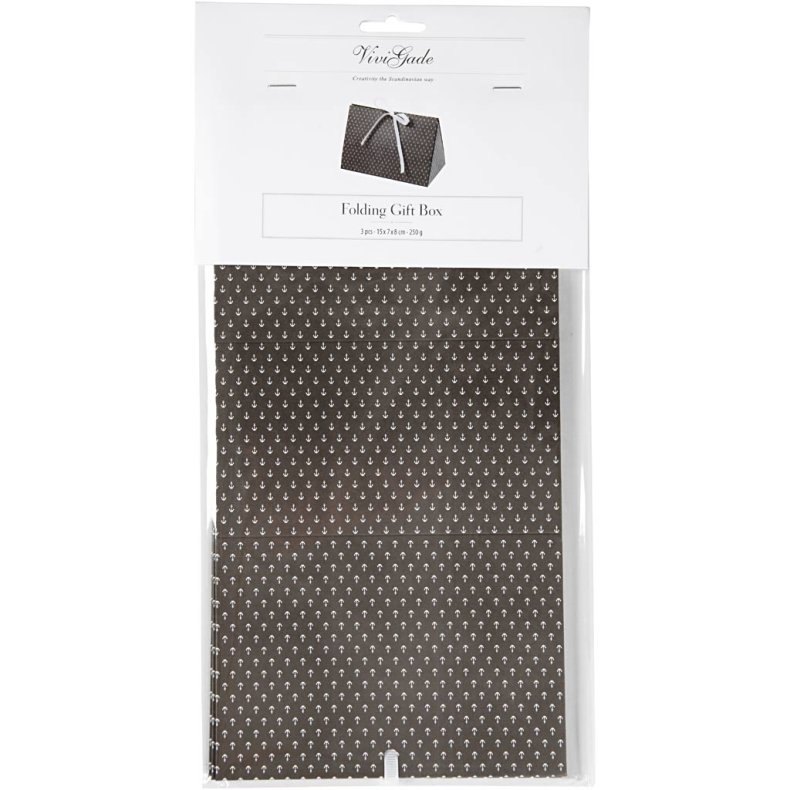 Gave&aelig;ske, anker, str. 15x7x8 cm, 250 g, m&oslash;rk gr&aring;, hvid, 3 stk./ 1 pk.