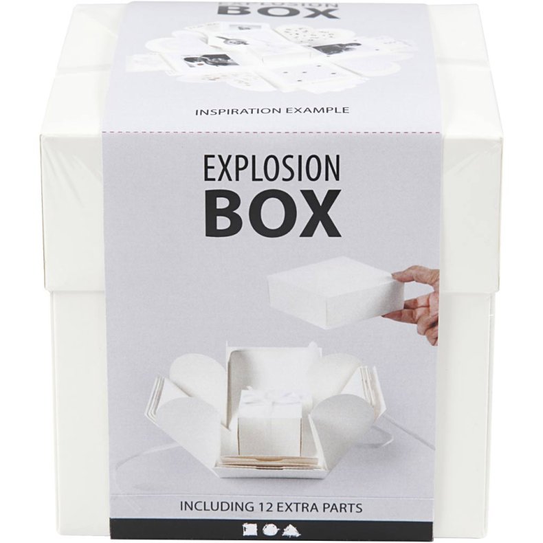Explosion box, str. 7x7x7,5+12x12x12 cm, r&aring;hvid, 1 stk.