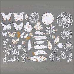 M&aelig;rkater i akvarelpapir med guldtryk, str. 1,5-10 cm, 44 stk./ 1 pk.