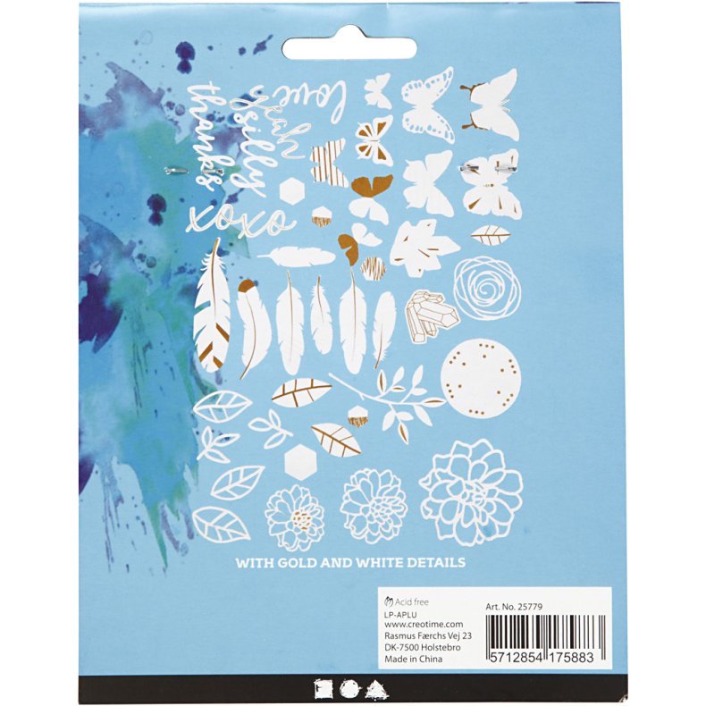 M&aelig;rkater i akvarelpapir med guldtryk, str. 1,5-10 cm, 44 stk./ 1 pk.