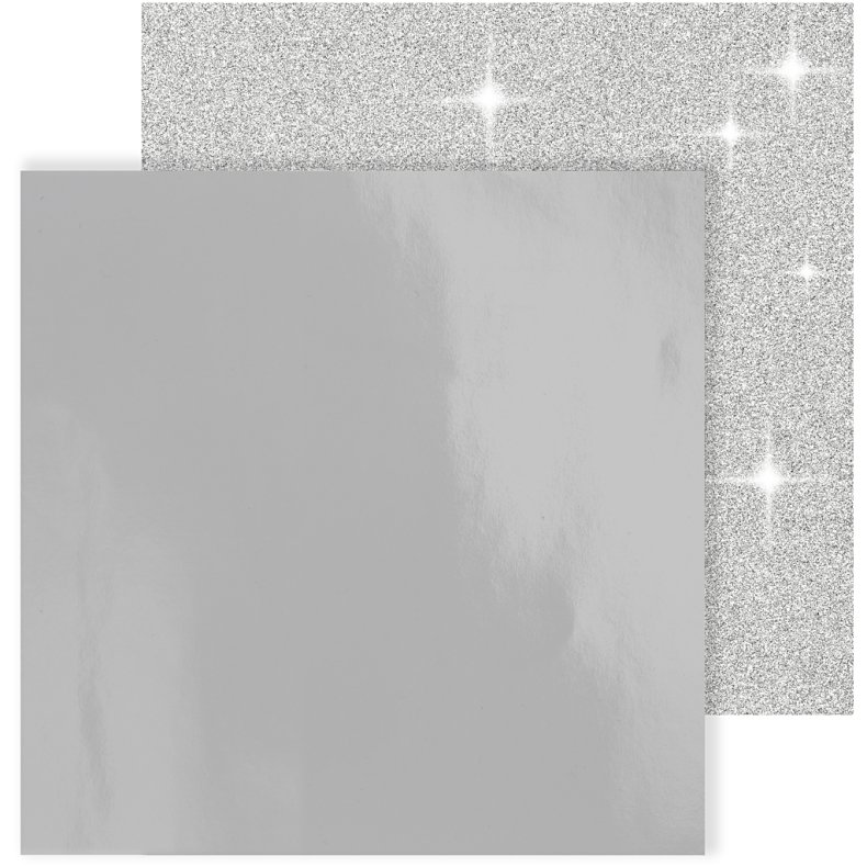 Designpapir , ark 30,5x30,5 cm, 120+128 g, s&oslash;lv, 2 ark/ 1 pk.