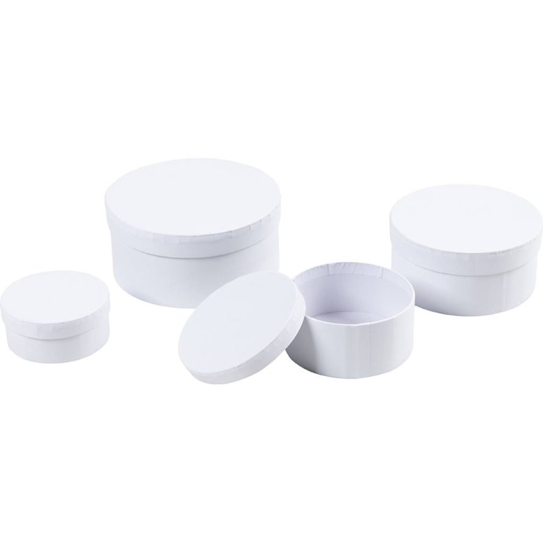 Runde &AElig;sker, H: 4+5+6+7 cm, diam. 8+10+12+14 cm, hvid, 4 stk./ 1 s&aelig;t