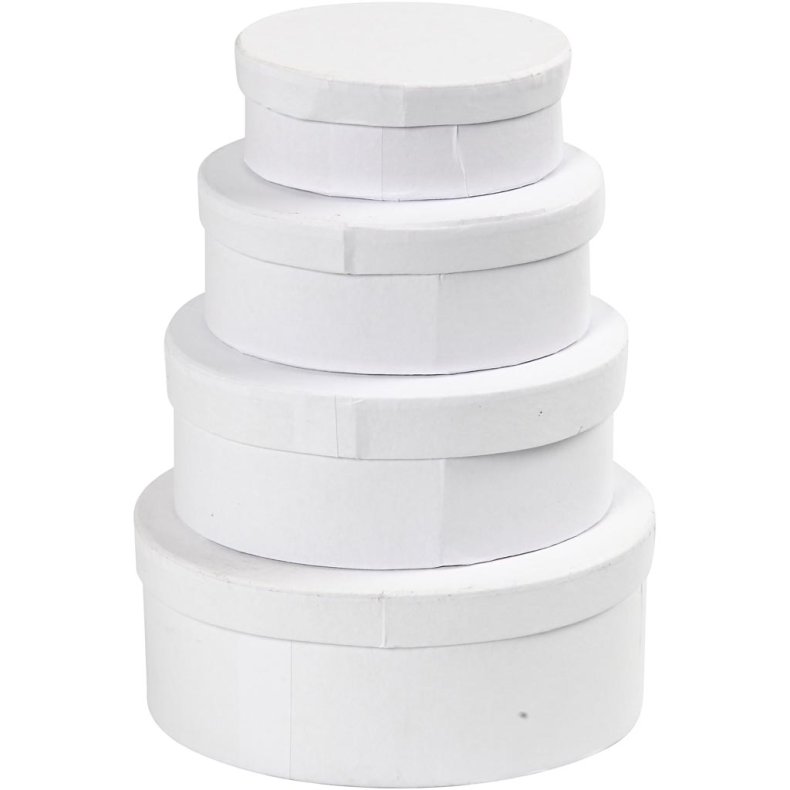 Ovale &AElig;sker, H: 4+5+6+7 cm, L: 10+12+14+16 cm, hvid, 4 stk./ 1 s&aelig;t