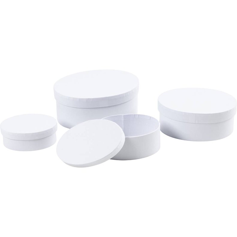 Ovale &AElig;sker, H: 4+5+6+7 cm, L: 10+12+14+16 cm, hvid, 4 stk./ 1 s&aelig;t