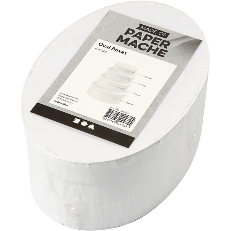 Ovale &AElig;sker, H: 4+5+6+7 cm, L: 10+12+14+16 cm, hvid, 4 stk./ 1 s&aelig;t