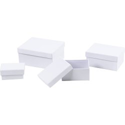 Rektangul&aelig;re &AElig;sker, H: 3,5+4,5+5,5+6,5 cm, str. 7,5x5 + 9,5x7 + 11,5x8,5 + 14x11 cm, hvid, 4 stk./ 1 s&aelig;t