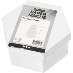 Sekskantede &AElig;sker, H: 4+5+6+7 cm, diam. 6,5+8+10+12 cm, hvid, 4 stk./ 1 s&aelig;t