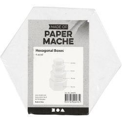 Sekskantede &AElig;sker, H: 4+5+6+7 cm, diam. 6,5+8+10+12 cm, hvid, 4 stk./ 1 s&aelig;t