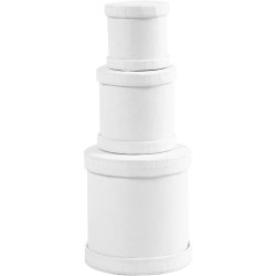Tromme&aelig;sker, H: 4+5+7 cm, diam. 4+5+6,5 cm, hvid, 1 s&aelig;t