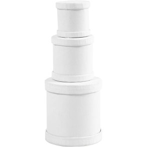 Trommeæsker, H: 4+5+7 cm, diam. 4+5+6,5 cm, hvid, 1 sæt