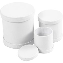 Tromme&aelig;sker, H: 4+5+7 cm, diam. 4+5+6,5 cm, hvid, 1 s&aelig;t