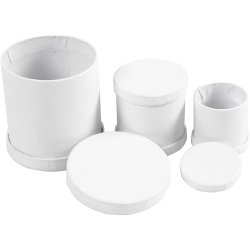 Tromme&aelig;sker, H: 4+5+7 cm, diam. 4+5+6,5 cm, hvid, 1 s&aelig;t