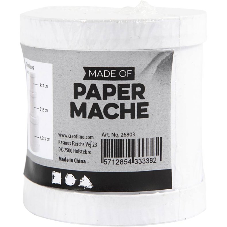 Tromme&aelig;sker, H: 4+5+7 cm, diam. 4+5+6,5 cm, hvid, 1 s&aelig;t