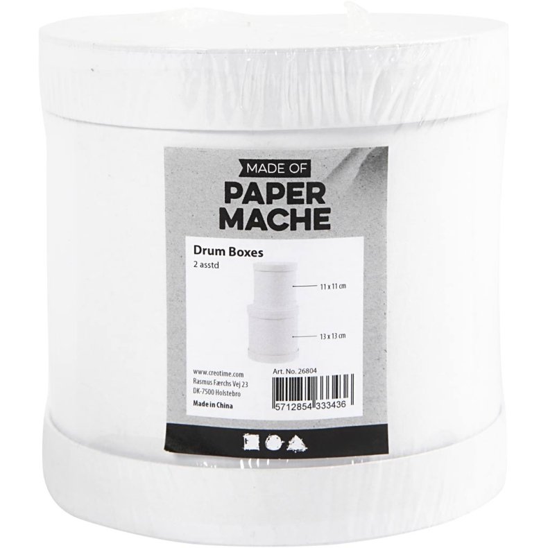 Tromme&aelig;sker, H: 11+13 cm, diam. 11+13 cm, hvid, 1 s&aelig;t