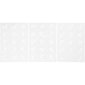Skabeloner, bogstaver og tal, H: 20-30 mm, A5, ark 148x210 mm, 3 ark/ 1 pk.
