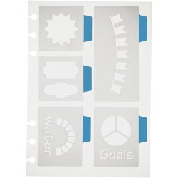 Stencil, 5 store motiver, ark 12,5x17,5 cm, 1 ark