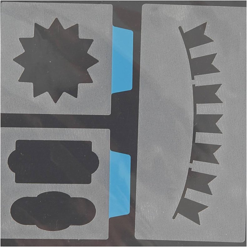 Stencil, 5 store motiver, ark 12,5x17,5 cm, 1 ark