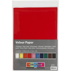 Velourpapir, A4, ark 210x297 mm, 140 g, ass. farver, 10 ark/ 1 pk.
