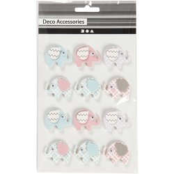 3D Stickers, elefanter, H: 25 mm, B: 31 mm, tykkelse 7 mm, 12 stk./ 1 pk.