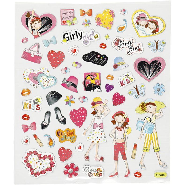 Stickers, pigetid, ark 15x16,5 cm, 1 ark