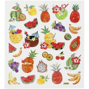 Stickers, eksotiske frugter, ark 15x16,5 cm, 1 ark