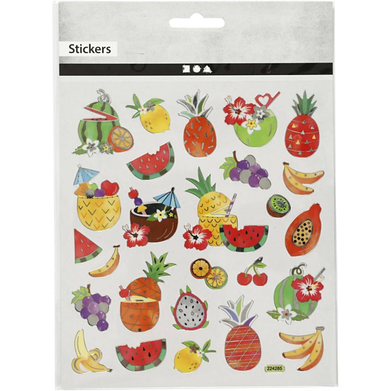 Stickers, eksotiske frugter, ark 15x16,5 cm, 1 ark