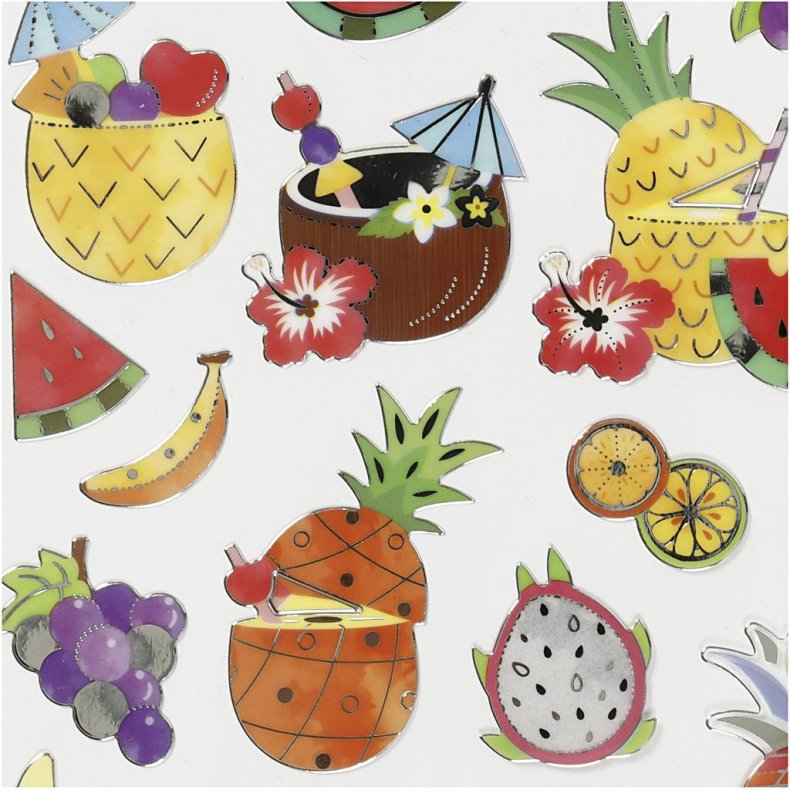 Stickers, eksotiske frugter, ark 15x16,5 cm, 1 ark
