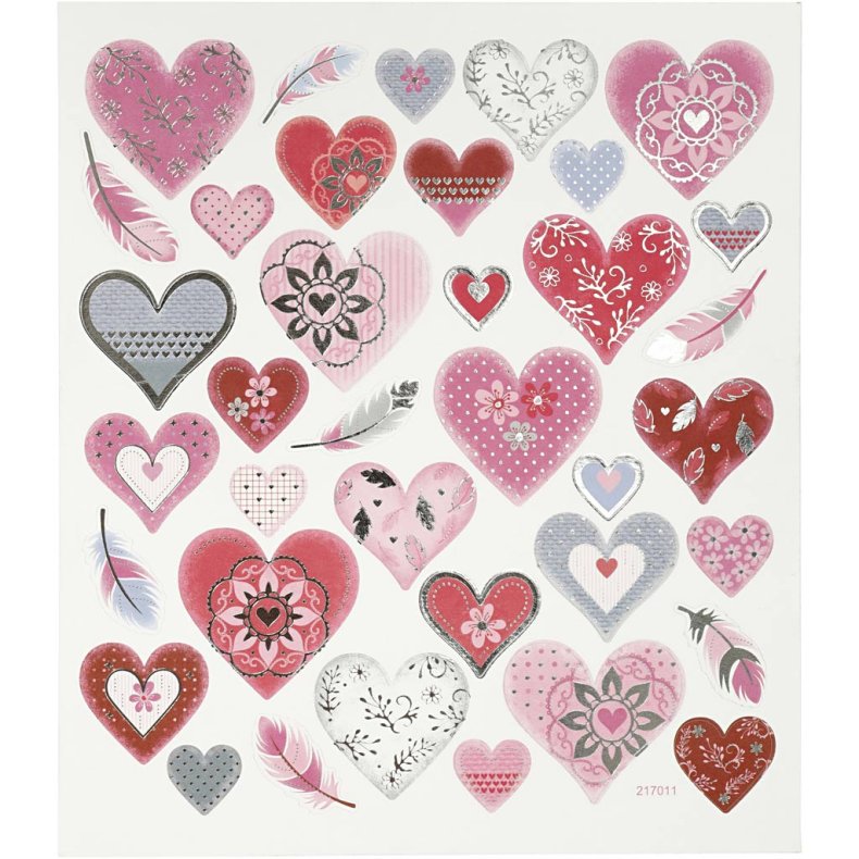 Stickers, hjerter, 15x16,5 cm, 1 ark