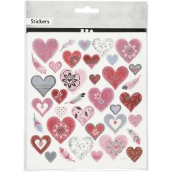 Stickers, hjerter, ark 15x16,5 cm, 1 ark