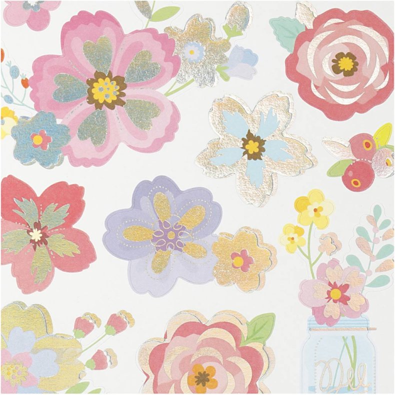 Stickers, for&aring;rsblomster, ark 15x16,5 cm, 1 ark