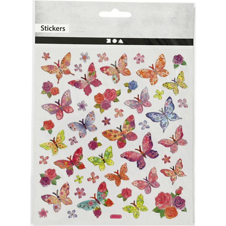Stickers, sommerfugle, ark 15x16,5 cm, 1 ark