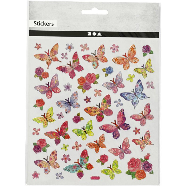 Stickers, sommerfugle, ark 15x16,5 cm, 1 ark
