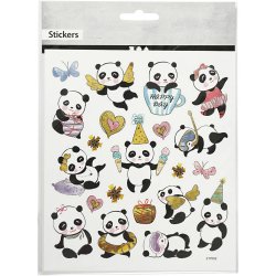 Stickers, pandaer, ark 15x16,5 cm, 1 ark