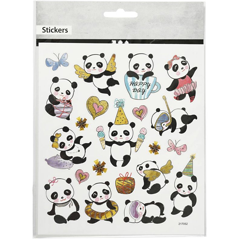 Stickers, pandaer, ark 15x16,5 cm, 1 ark