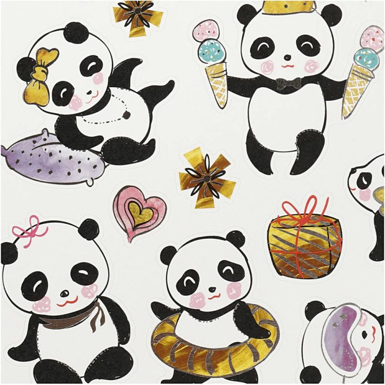 Stickers, pandaer, ark 15x16,5 cm, 1 ark