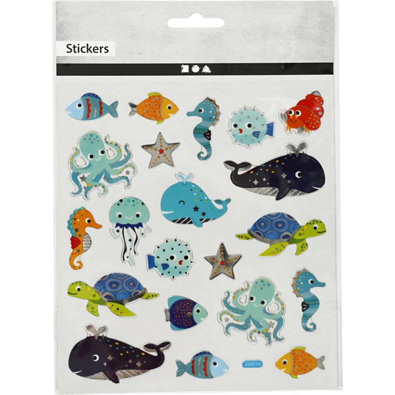 Stickers, havets dyr, ark 15x16,5 cm, 1 ark