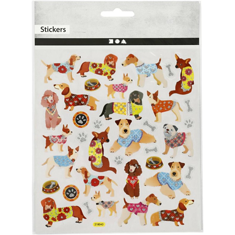 Stickers, hunde, ark 15x16,5 cm, 1 ark