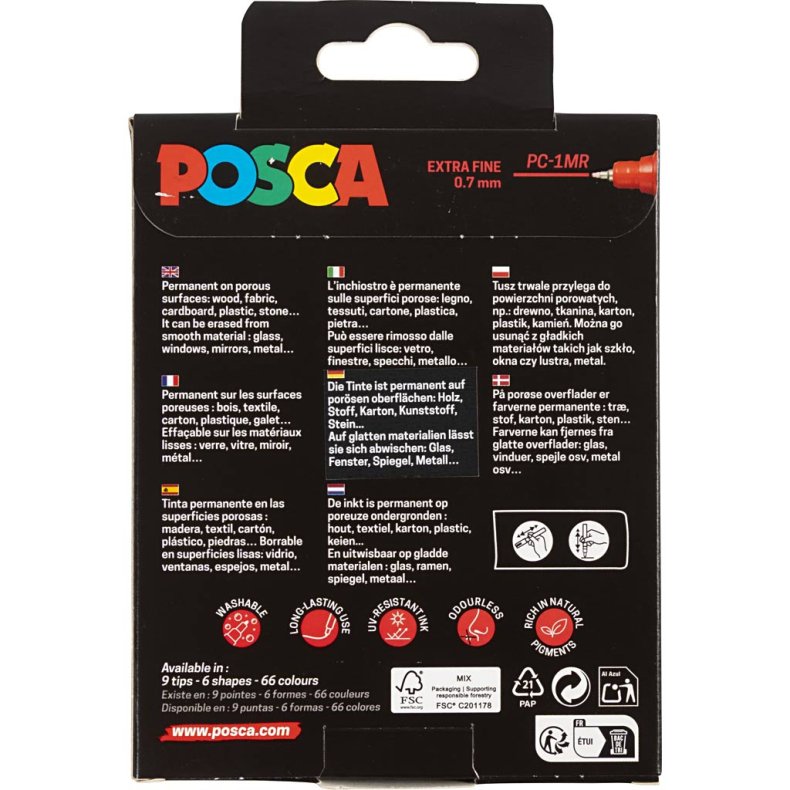 Posca Tusch, nr. PC-1MR, streg 0,7 mm, extra-fine, 8 stk./ 1 stk.