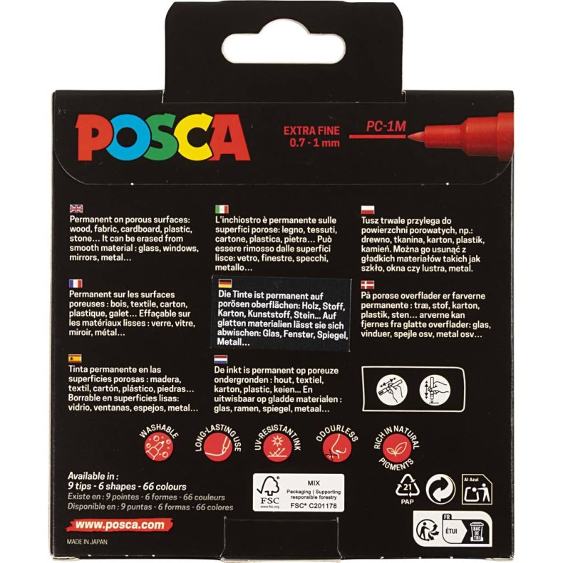 Posca Tusch, nr. PC-1M, streg 0,7 mm, extra-fine, 8 stk./ 1 stk.