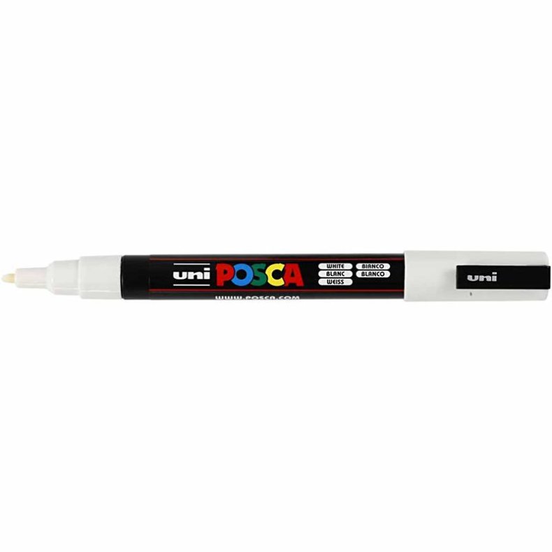 Posca Tusch, nr. PC-3M, streg 0,9-1,3 mm, fine, hvid, 1 stk.