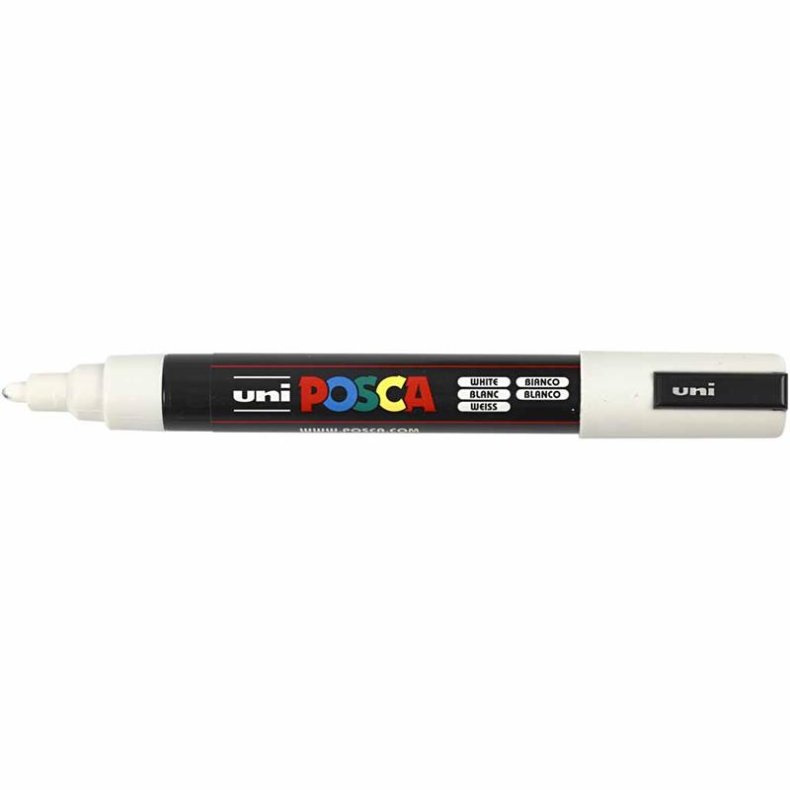Posca Tusch, nr. PC-5M, streg 2,5 mm, medium, hvid, 1 stk.