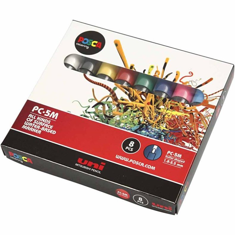 Posca Tusch, nr. PC-5M, streg 2,5 mm, medium, ass. farver, 8 stk./ 1 pk.