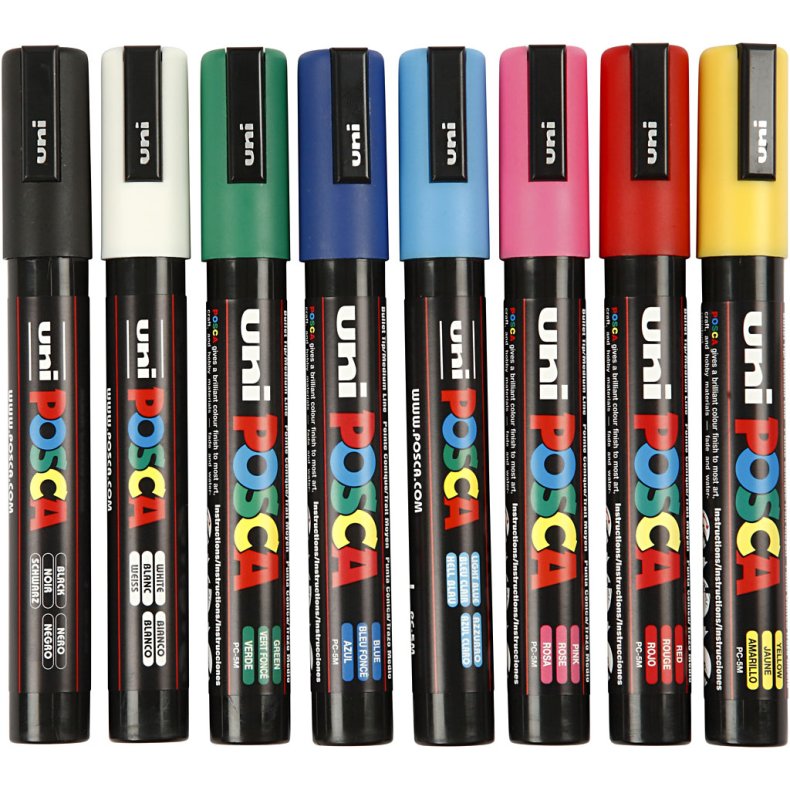 Posca Tusch, nr. PC-5M, streg 2,5 mm, medium, ass. farver, 8 stk./ 1 pk.