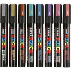 Posca Tusch, nr. PC-5M, streg 2,5 mm, medium, metallicfarver, 8 stk./ 1 pk.