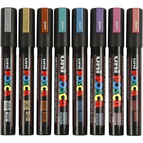 Posca Tusch, nr. PC-5M, streg 2,5 mm, medium, metallicfarver, 8 stk./ 1 pk.