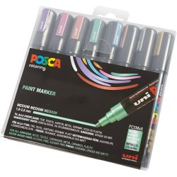 Posca Tusch, nr. PC-5M, streg 2,5 mm, medium, metallicfarver, 8 stk./ 1 pk.