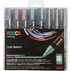 Posca Tusch, nr. PC-5M, streg 2,5 mm, medium, metallicfarver, 8 stk./ 1 pk.